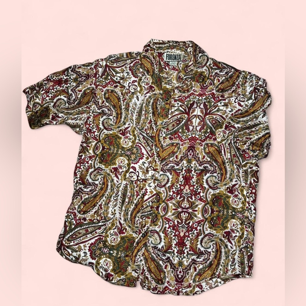 Forenza Men's Paisley Button Down Shirt - Red, Green, Brown